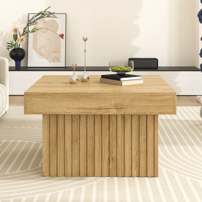 Table basse carré effet bois naturelle 79x79x46cm INFINITEQUAZZ