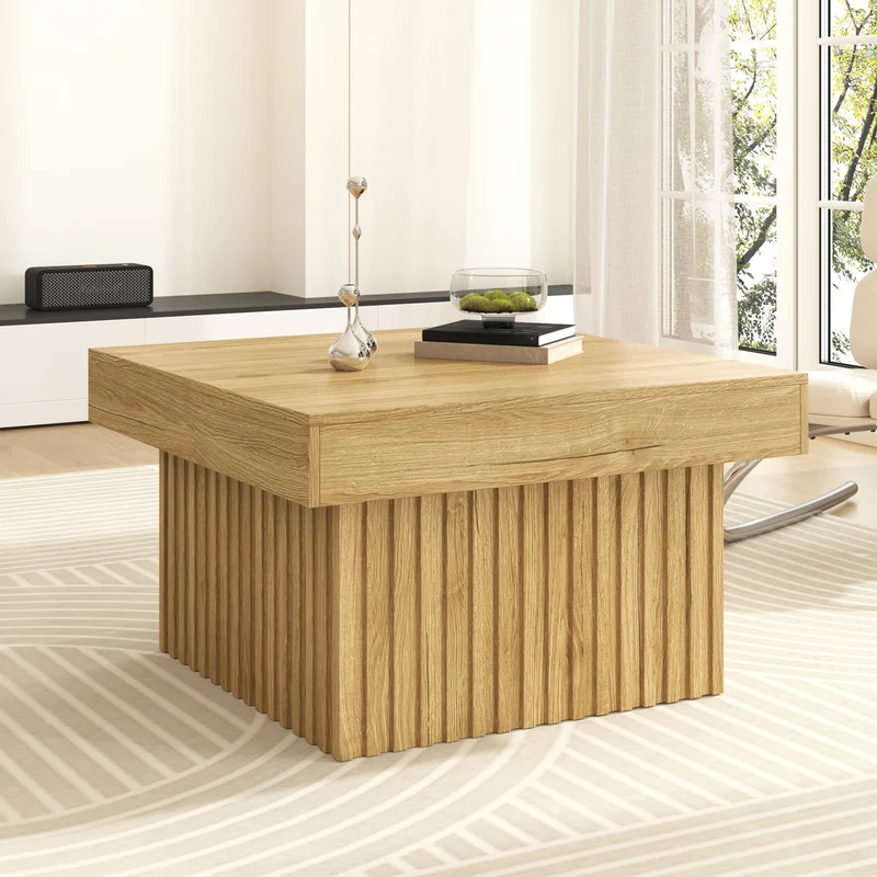 Table basse carré effet bois naturelle 79x79x46cm INFINITEQUAZZ