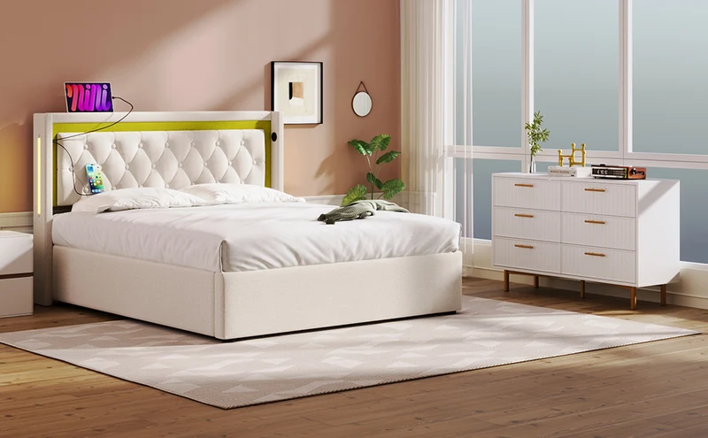 Buffet blanc design rayuré 6 tiroirs détails dorés 120x75x40 cm INFINITEQUASARX