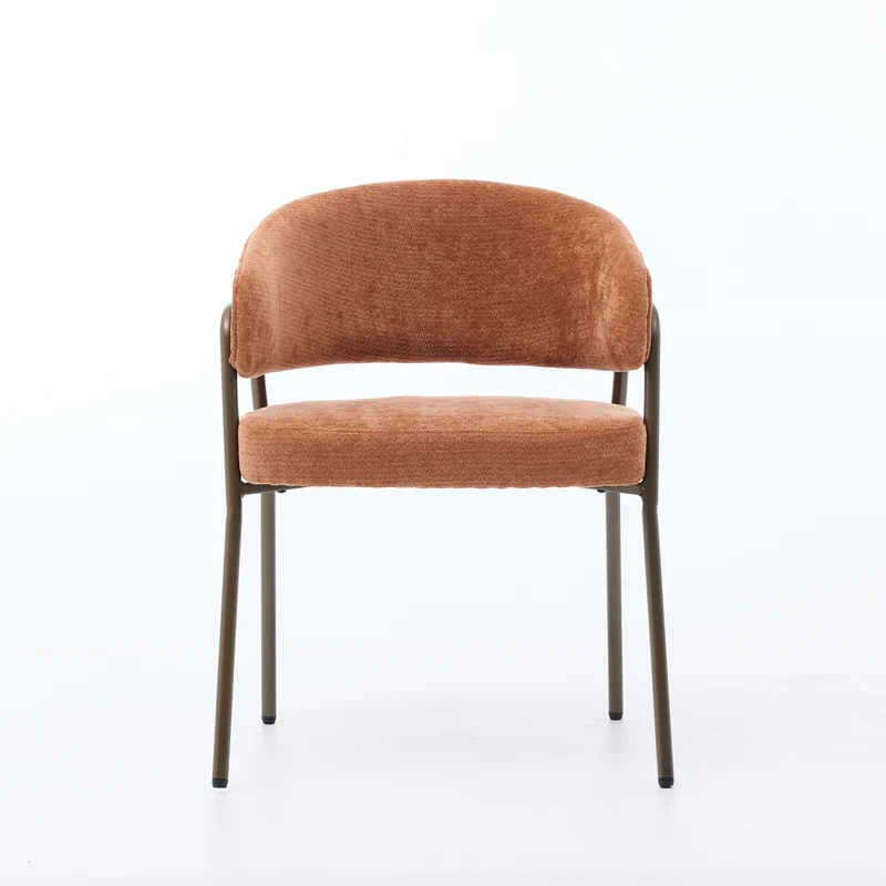 Chaise de salle à manger en chenille orange avec accoudoirs, pieds en laiton antique FLAREMERID