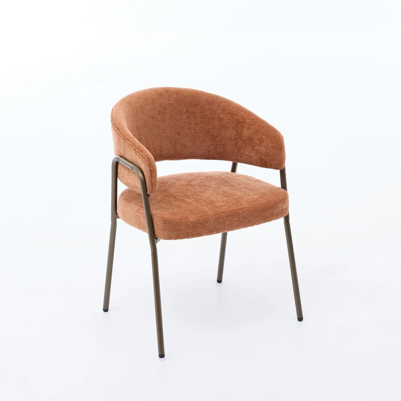Chaise de salle à manger en chenille orange avec accoudoirs, pieds en laiton antique FLAREMERID