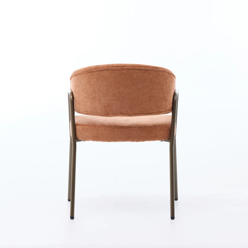 Chaise de salle à manger en chenille orange avec accoudoirs, pieds en laiton antique FLAREMERID