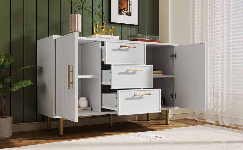 Buffet blanc 2 portes 3 tiroirs et détails dorés INFINITENEXUSA