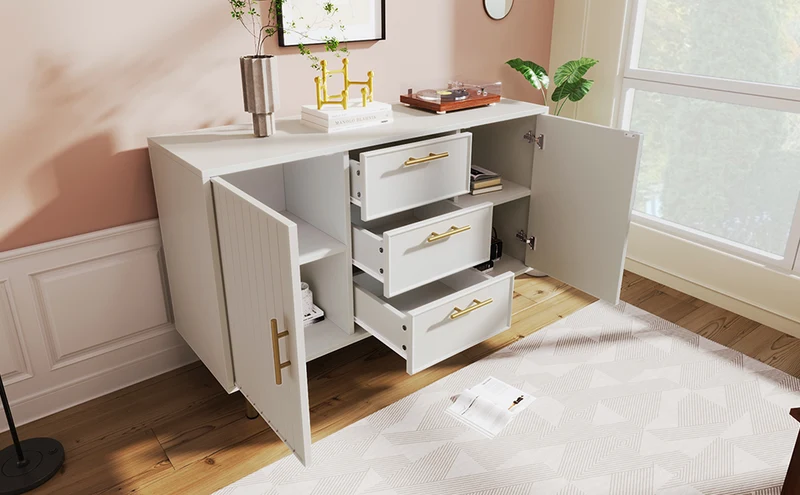 Buffet blanc 2 portes 3 tiroirs et détails dorés INFINITENEXUSA
