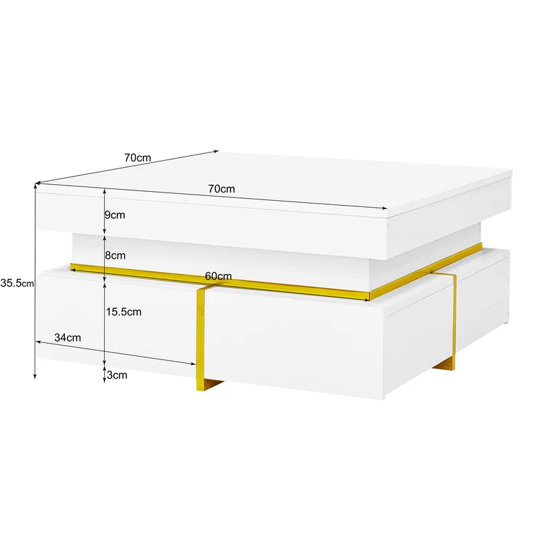 Table basse blanc brillant avec tiroirs et accents dorés 70x70cm INFINITEVEXX