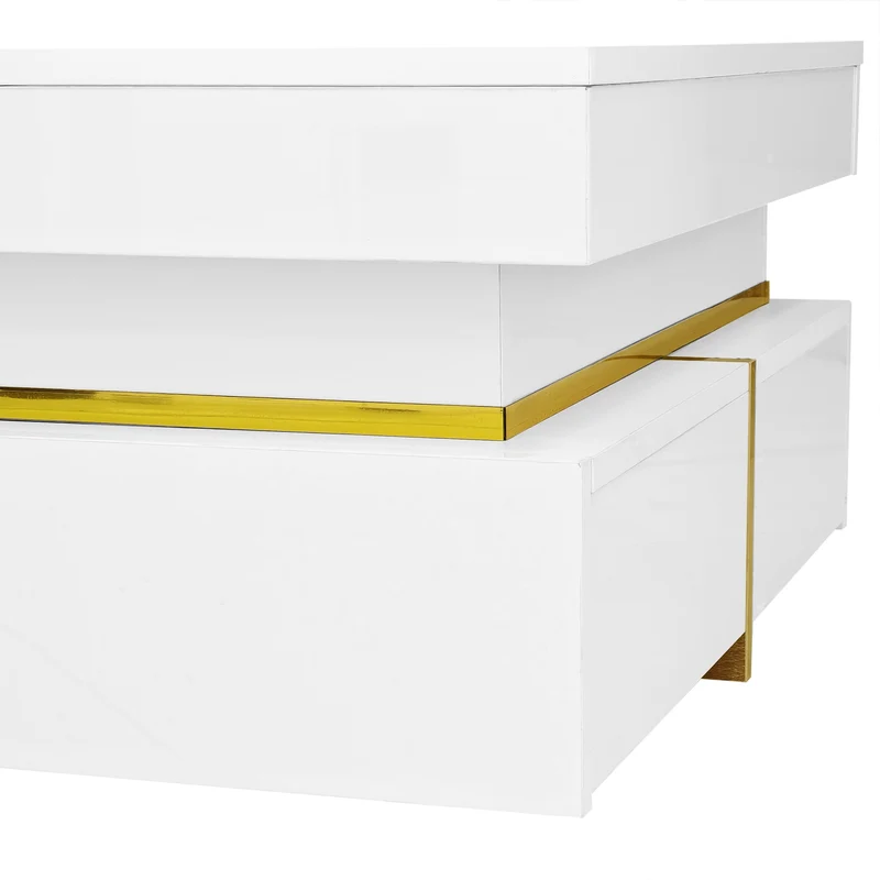 Table basse blanc brillant avec tiroirs et accents dorés 70x70cm INFINITEVEXX
