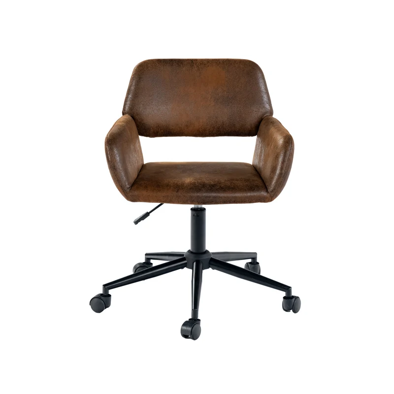 Ensemble de bureau en effect bois avec tiroirs de rangement et chaise roulant pivotant marron avec roulettes DEVAKI LIGHT WOOD+ROSS SUEDE BROWN
