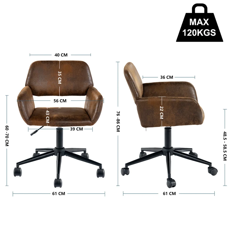 Ensemble de bureau en effect bois avec tiroirs de rangement et chaise roulant pivotant marron avec roulettes DEVAKI LIGHT WOOD+ROSS SUEDE BROWN