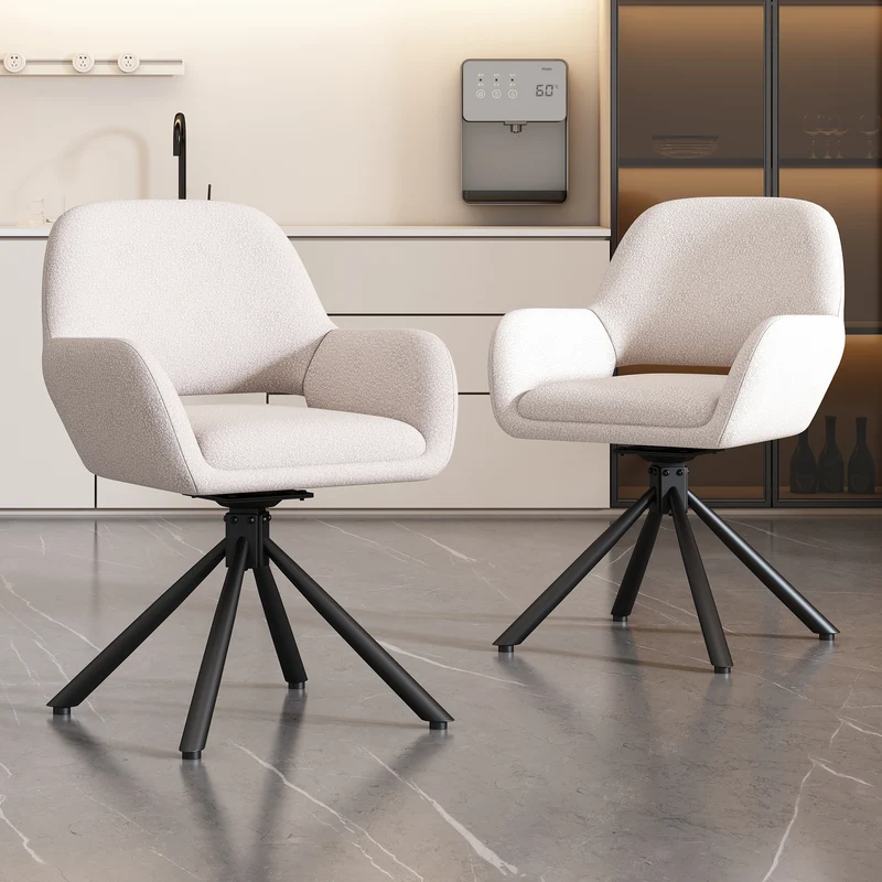 Lot de 2 chaises pivotantes en tissu sherpa blanc avec accoudoirs VERTEXRIFT