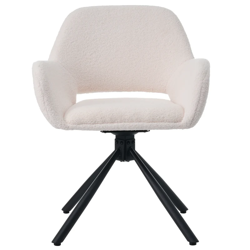 Lot de 2 chaises pivotantes en tissu sherpa blanc avec accoudoirs VERTEXRIFT