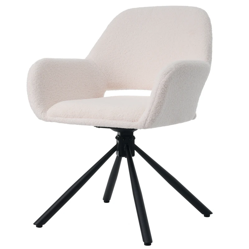 Lot de 2 chaises pivotantes en tissu sherpa blanc avec accoudoirs VERTEXRIFT