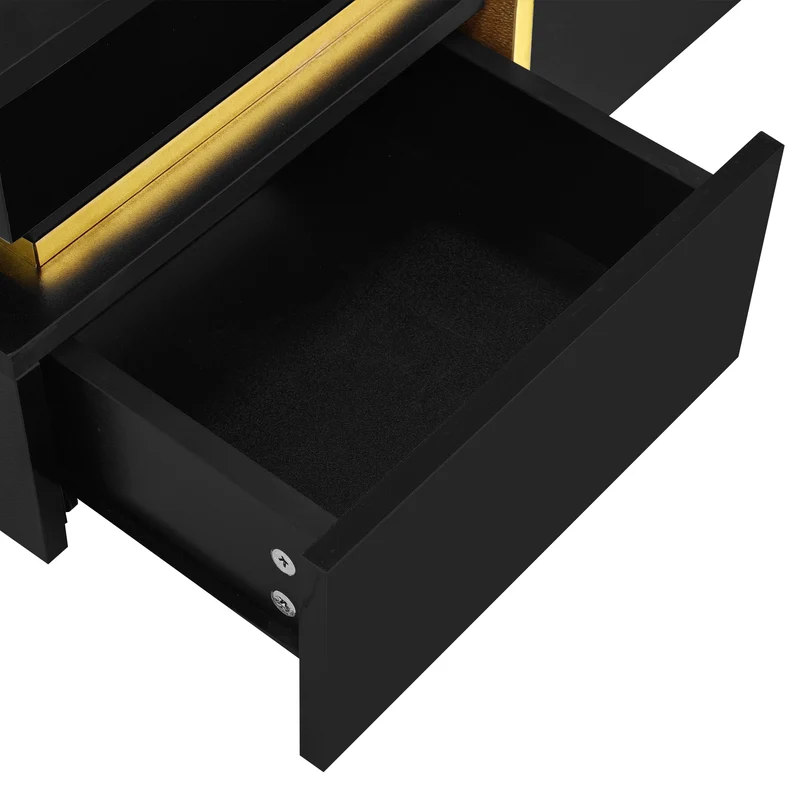 Table basse noir brillant avec 2 tiroirs et accents dorés INFINITERIFTZ