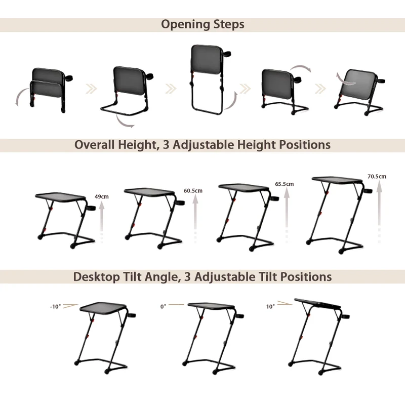 Table à point réglable en hauteur H49-70cm et pliable BASELINE BLACK