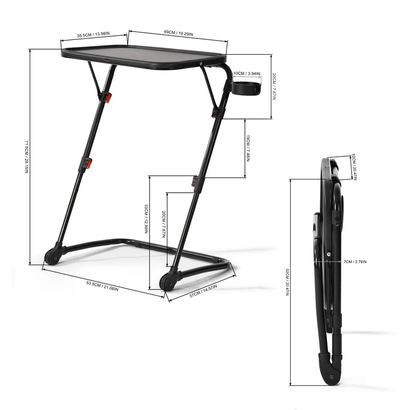 Table à point réglable en hauteur H49-70cm et pliable BASELINE BLACK