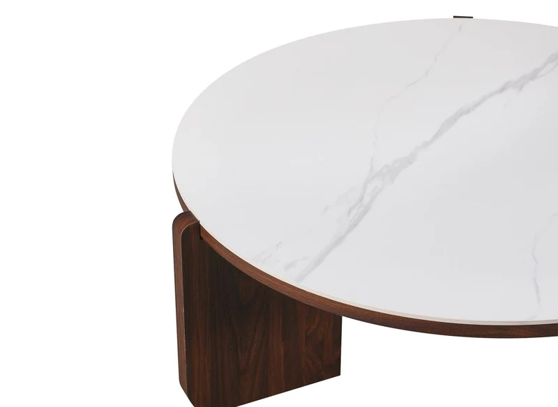 Lot de 2 tables basses céramique beige pieds noyer ANNIE