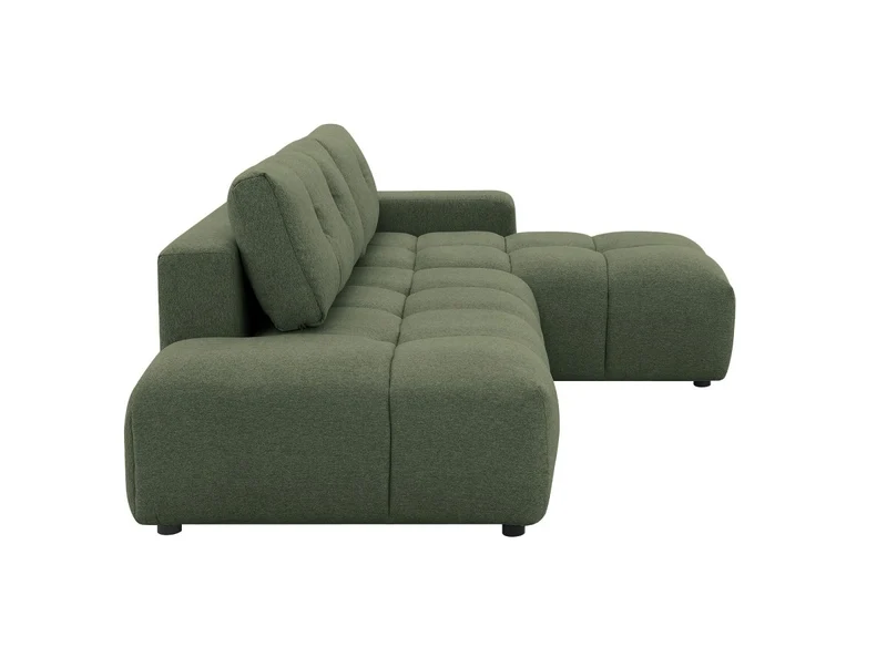 Canapé d'angle convertible avec coffre en tissu texturé vert olive ANGELINE - Angle droit
