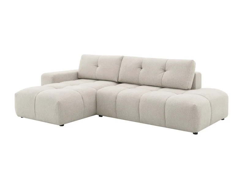 Canapé d'angle convertible avec coffre en tissu texturé beige ANGELINE - Angle gauche