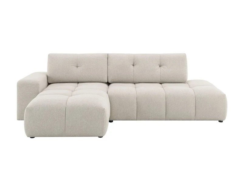 Canapé d'angle convertible avec coffre en tissu texturé beige ANGELINE - Angle gauche