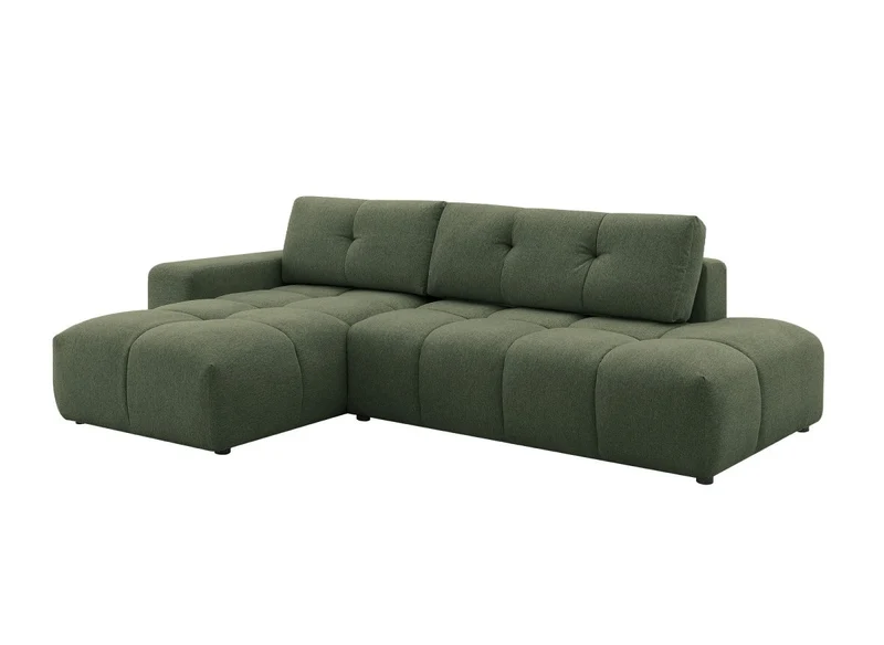 Canapé d'angle convertible avec coffre en tissu texturé vert olive ANGELINE - Angle gauche