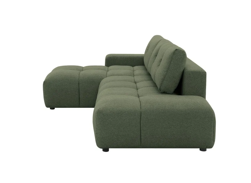 Canapé d'angle convertible avec coffre en tissu texturé vert olive ANGELINE - Angle gauche