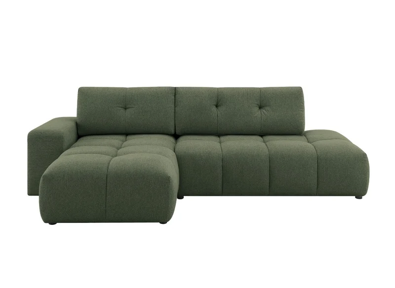 Canapé d'angle convertible avec coffre en tissu texturé vert olive ANGELINE - Angle gauche