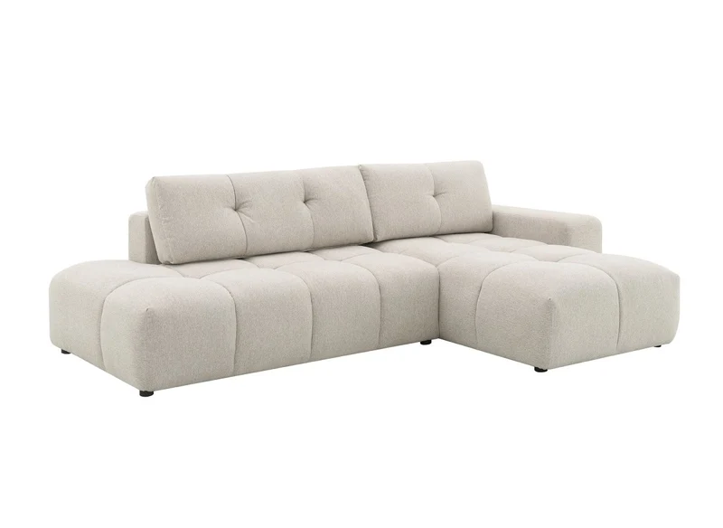Canapé d'angle convertible avec coffre en tissu texturé beige ANGELINE - Angle droit