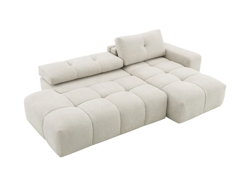Canapé d'angle convertible avec coffre en tissu texturé beige ANGELINE - Angle droit