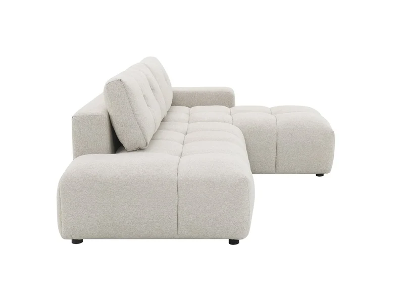 Canapé d'angle convertible avec coffre en tissu texturé beige ANGELINE - Angle droit