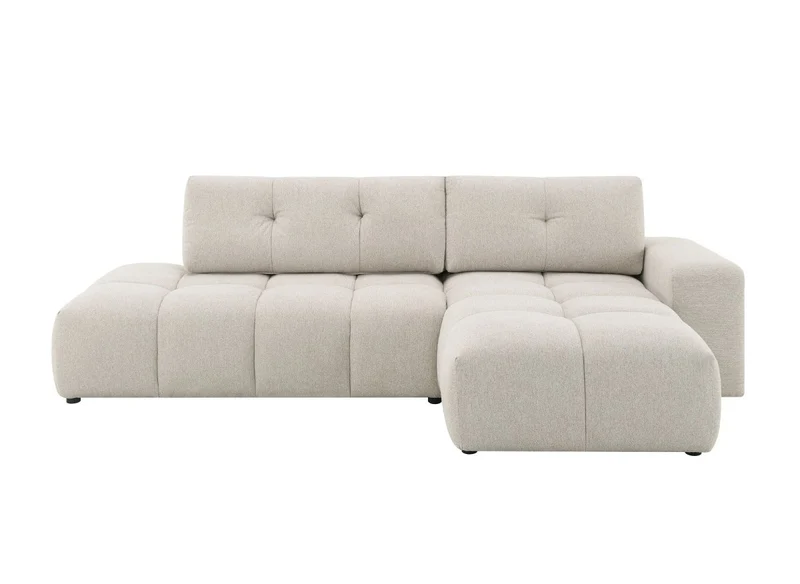 Canapé d'angle convertible avec coffre en tissu texturé beige ANGELINE - Angle droit