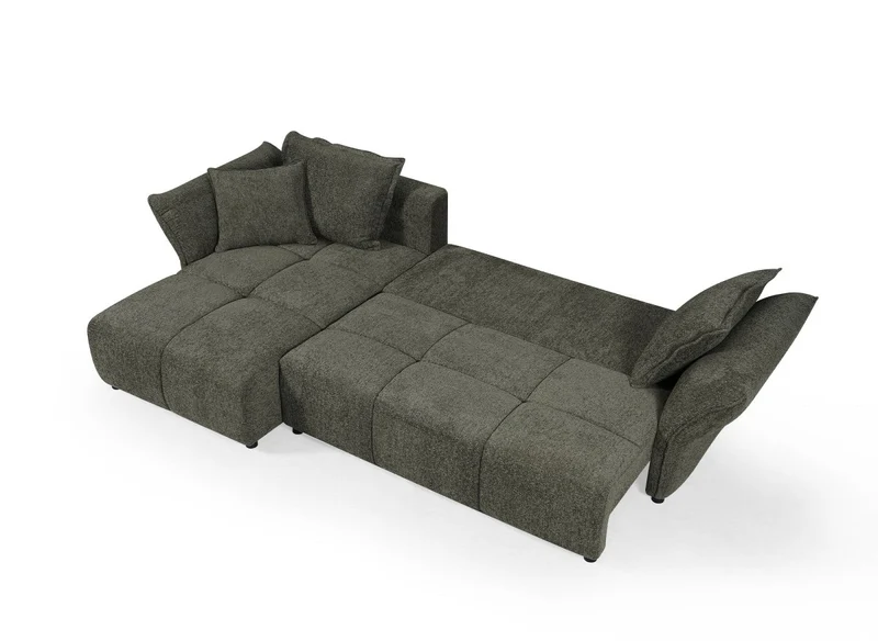 Canapé d'angle convertible réversible en velours tissé vert olive BELINE