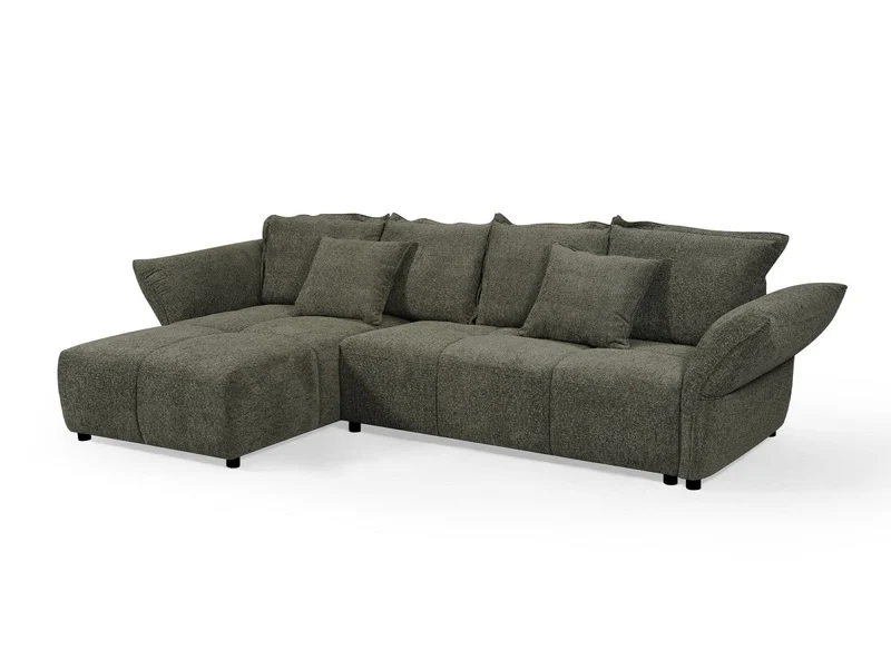 Canapé d'angle convertible réversible en velours tissé vert olive BELINE