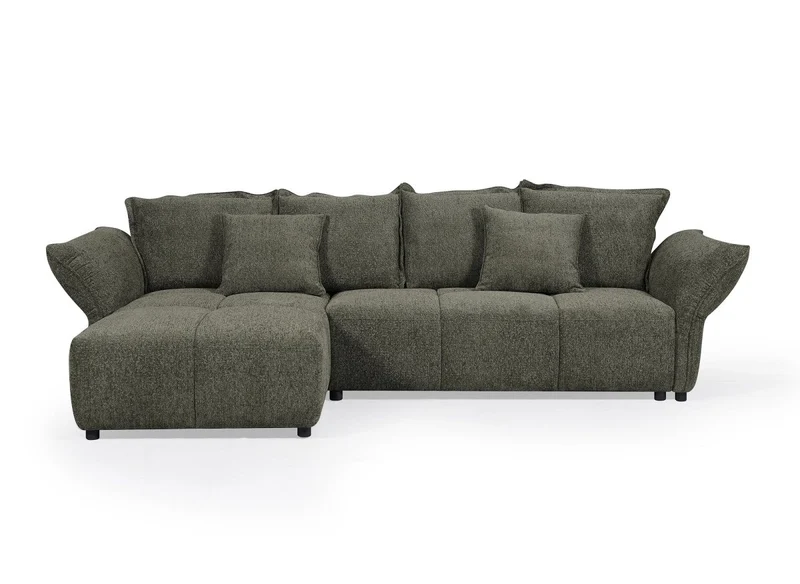 Canapé d'angle convertible réversible en velours tissé vert olive BELINE