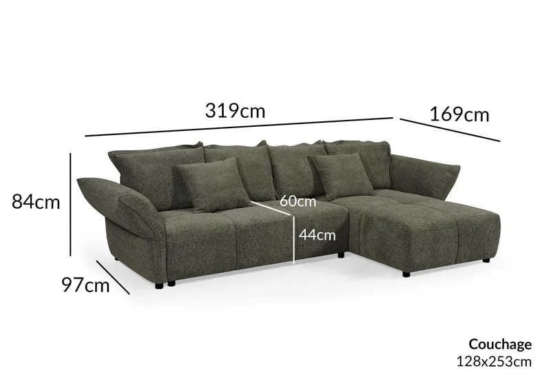 Canapé d'angle convertible réversible en velours tissé vert olive BELINE