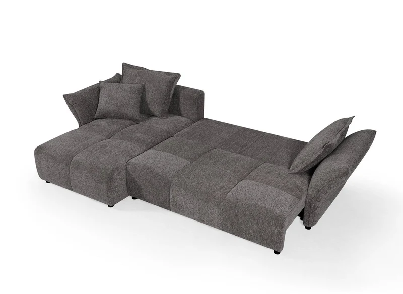 Canapé d'angle convertible réversible en velours tissé gris BELINE