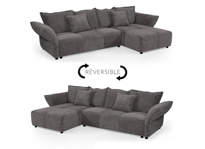 Canapé d'angle convertible réversible en velours tissé gris BELINE
