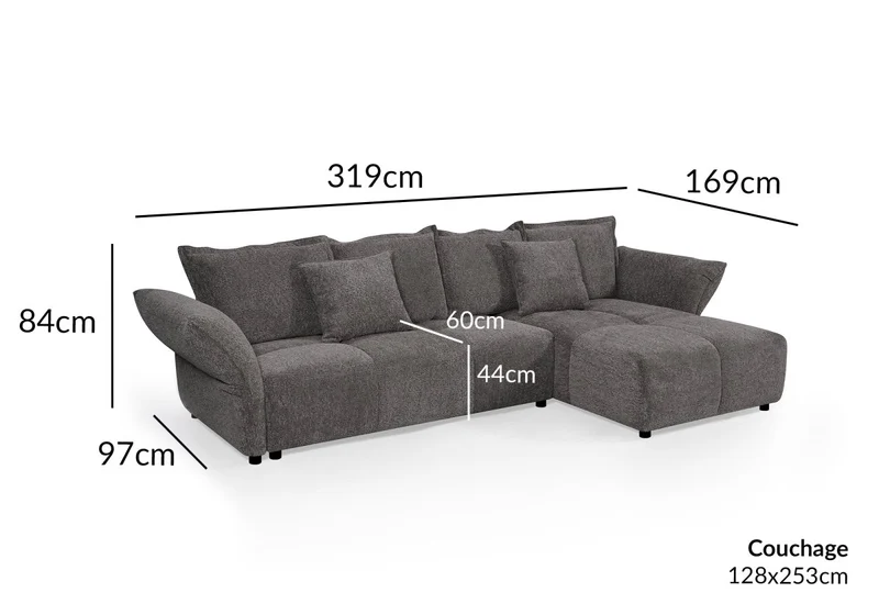 Canapé d'angle convertible réversible en velours tissé gris BELINE