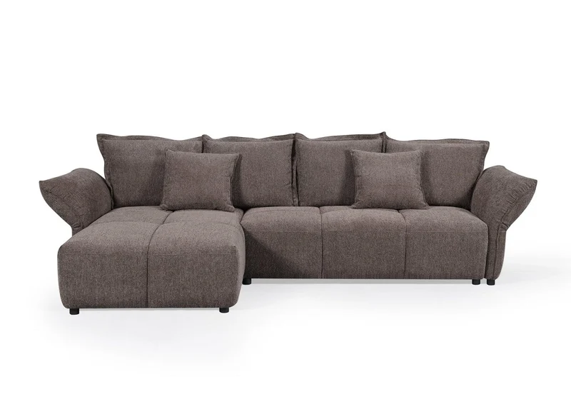 Canapé d'angle convertible réversible en velours tissé marron BELINE
