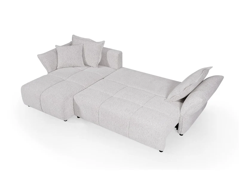 Canapé d'angle convertible réversible en velours tissé beige BELINE