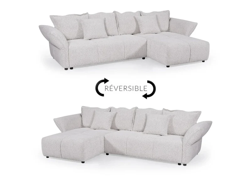 Canapé d'angle convertible réversible en velours tissé beige BELINE