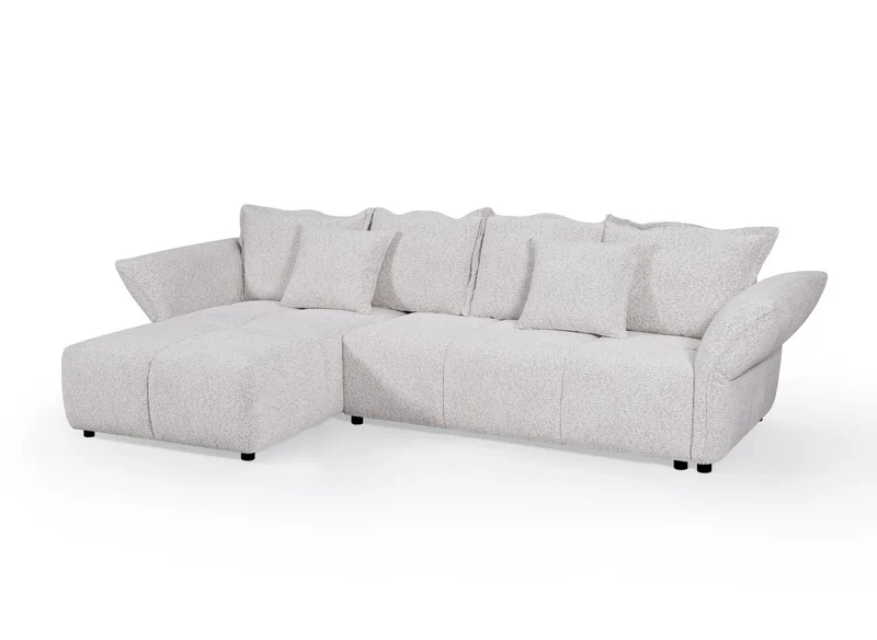 Canapé d'angle convertible réversible en velours tissé beige BELINE
