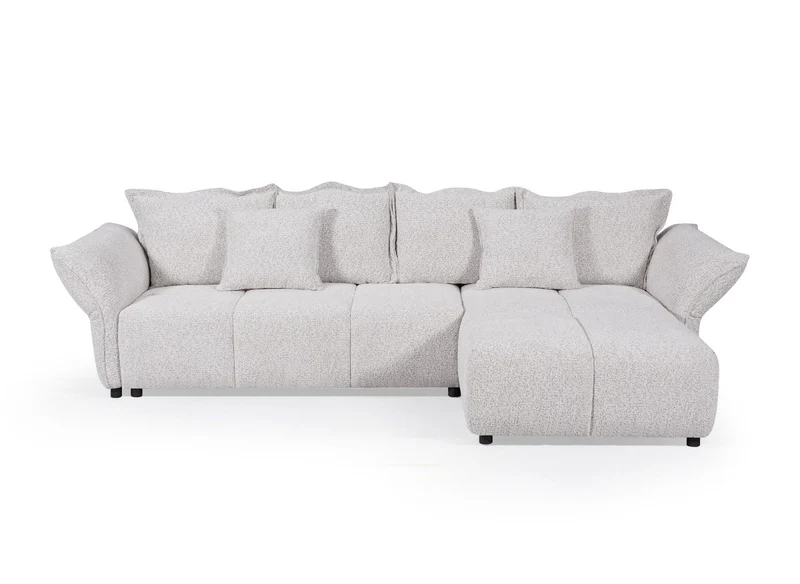 Canapé d'angle convertible réversible en velours tissé beige BELINE