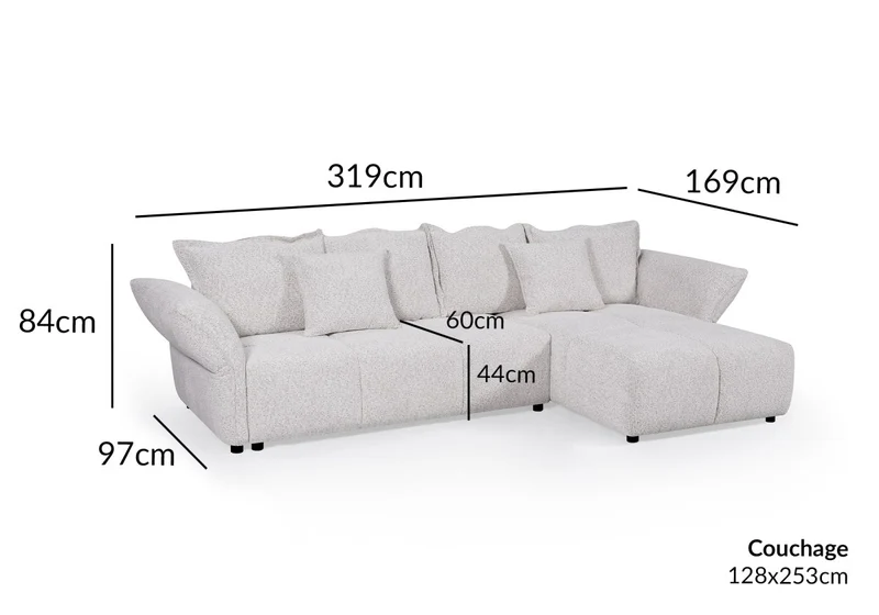 Canapé d'angle convertible réversible en velours tissé beige BELINE