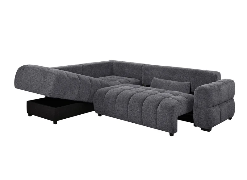 Canapé d'angle convertible avec coffres en velours texturé gris foncé NAELIE - Angle gauche