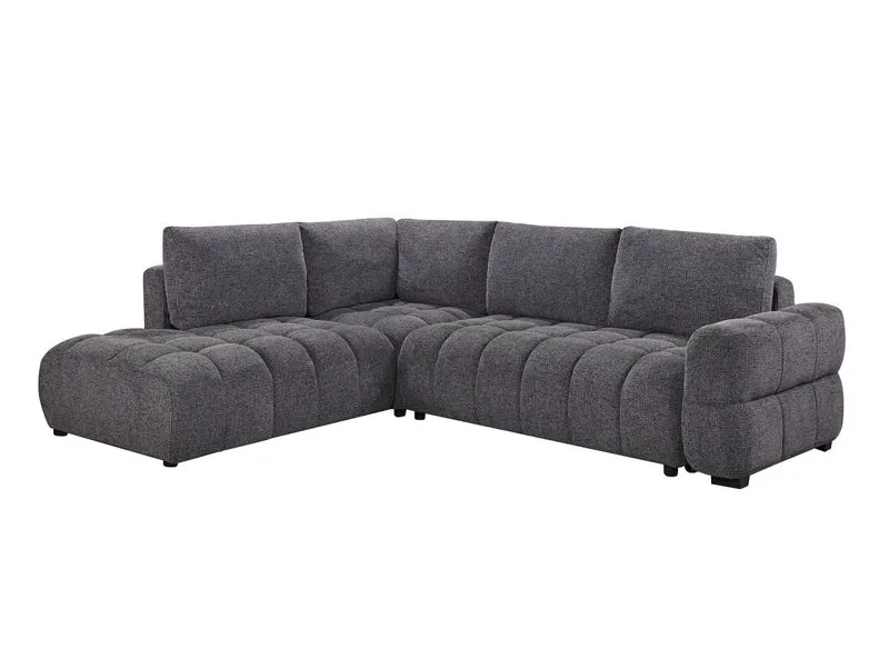 Canapé d'angle convertible avec coffres en velours texturé gris foncé NAELIE - Angle gauche