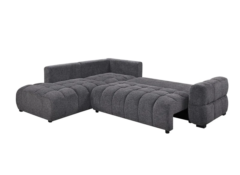 Canapé d'angle convertible avec coffres en velours texturé gris foncé NAELIE - Angle gauche