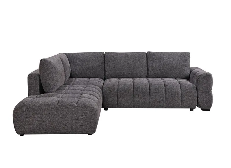 Canapé d'angle convertible avec coffres en velours texturé gris foncé NAELIE - Angle gauche
