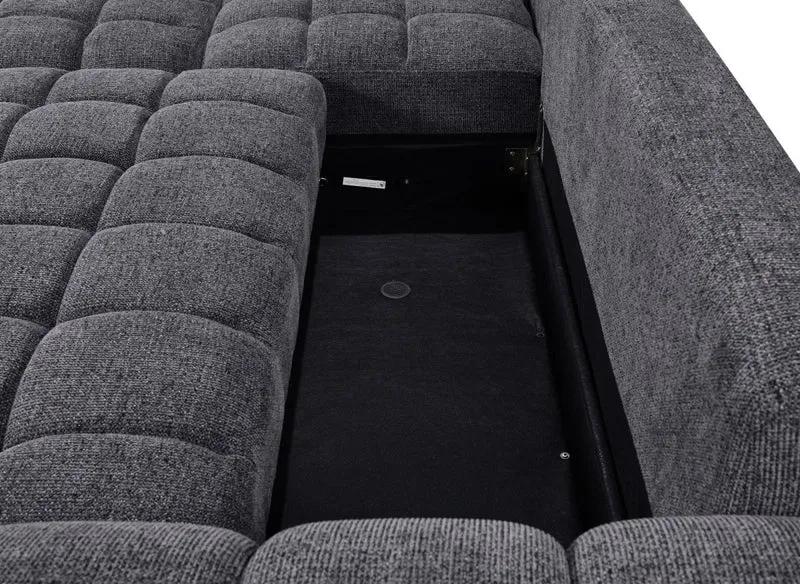 Canapé d'angle convertible avec coffres en velours texturé gris foncé NAELIE - Angle gauche