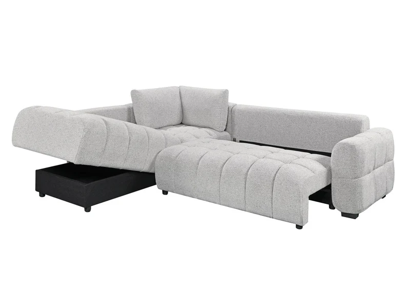Canapé d'angle convertible avec coffres en velours texturé gris clair NAELIE - Angle gauche