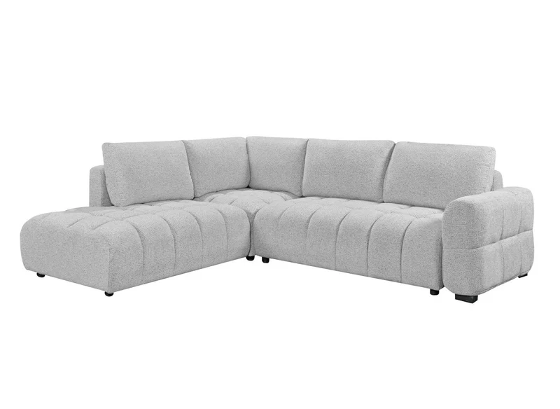 Canapé d'angle convertible avec coffres en velours texturé gris clair NAELIE - Angle gauche