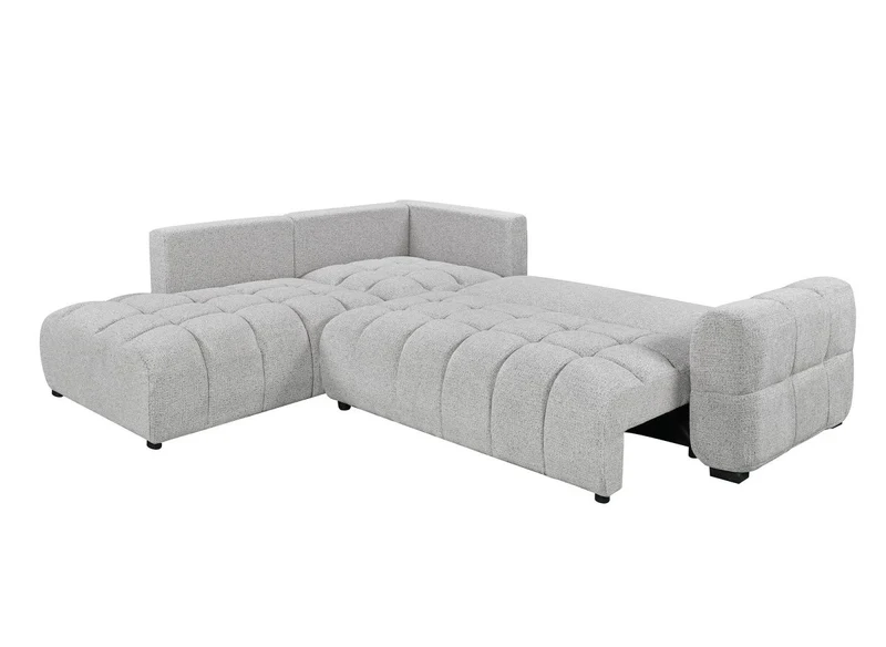 Canapé d'angle convertible avec coffres en velours texturé gris clair NAELIE - Angle gauche